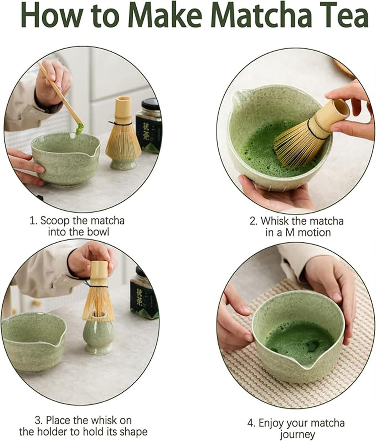 NuoShuang Green Tea Sets Matcha Whisk Set Japanese Tea Bowl Ceramic NEW