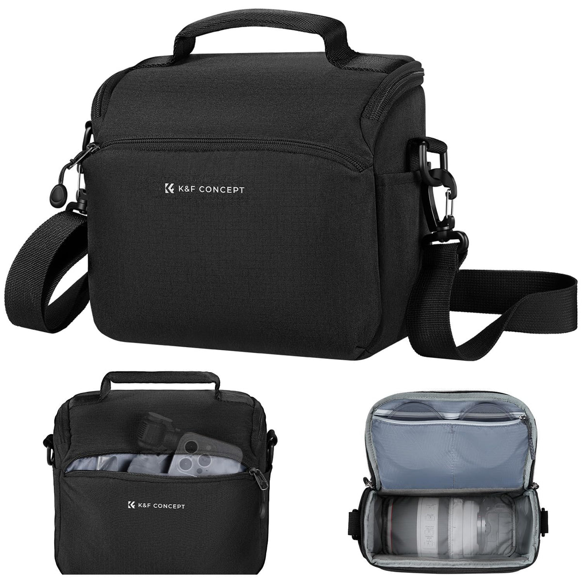 K&F Concept Black Camera Sling Bag Crossbody Case 9.1x7.3x5.1in NEW