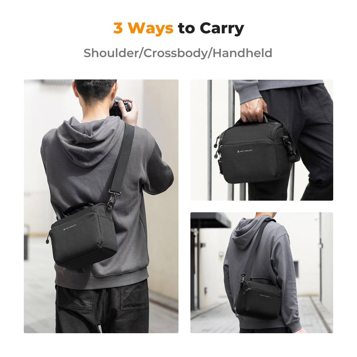 K&F Concept Black Camera Sling Bag Crossbody Case 9.1x7.3x5.1in NEW