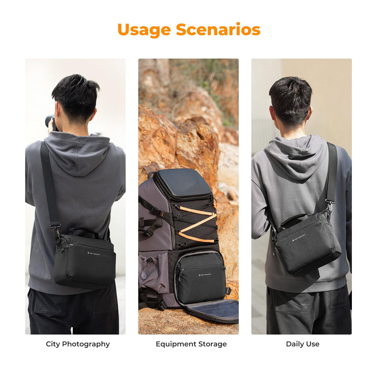 K&F Concept Black Camera Sling Bag Crossbody Case 9.1x7.3x5.1in NEW