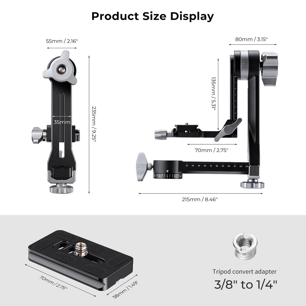 K&F CONCEPT Gimbal Tripod Head CNC Aluminium Black Camera Mount KF31.052 DEMO