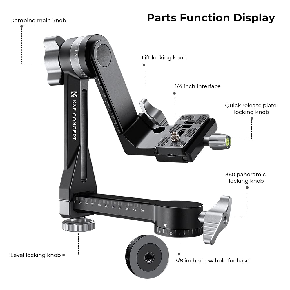 K&F CONCEPT Gimbal Tripod Head CNC Aluminium Black Camera Mount KF31.052 DEMO