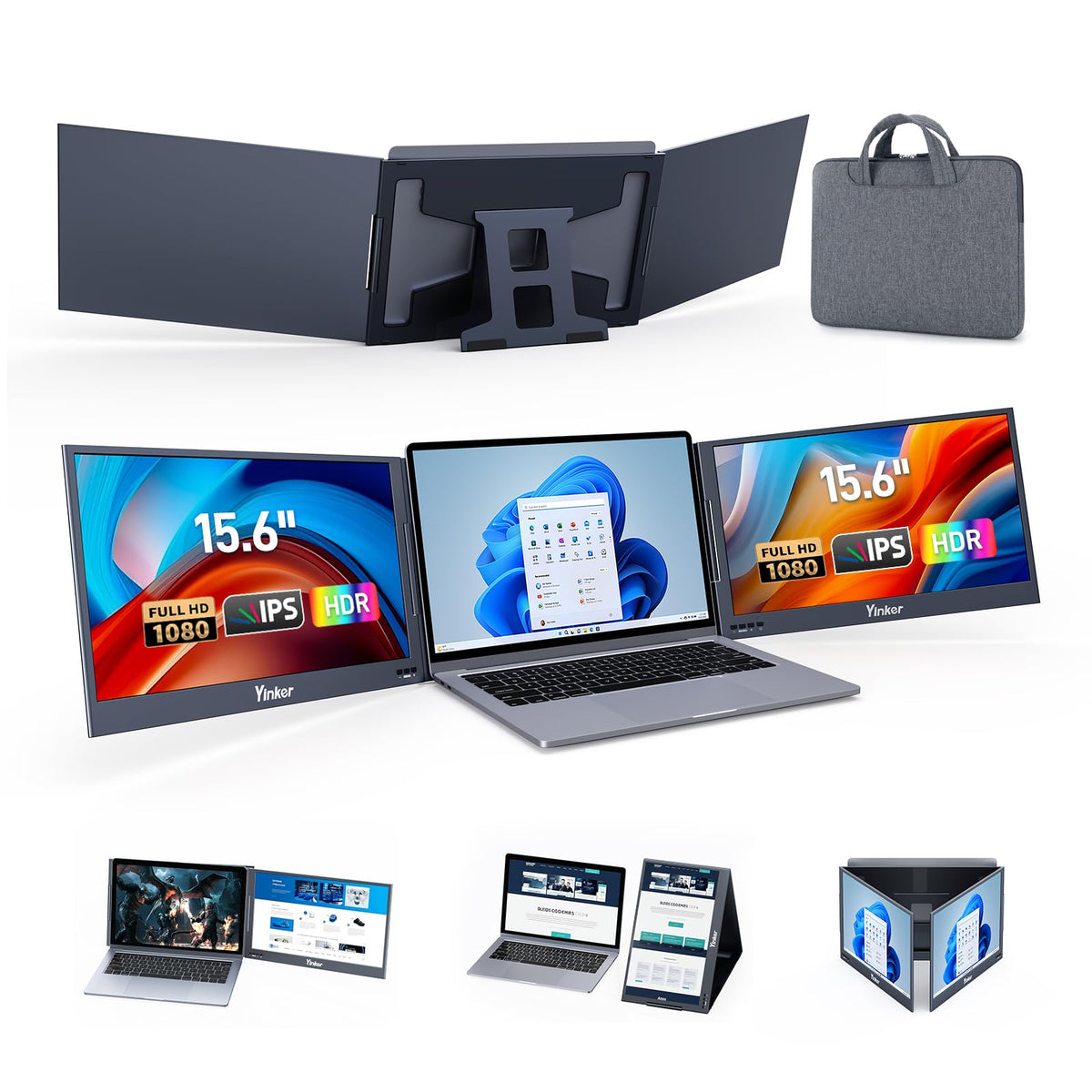 Yinker 15.6" Portable Triple Monitor Extender for Laptop Black NEW