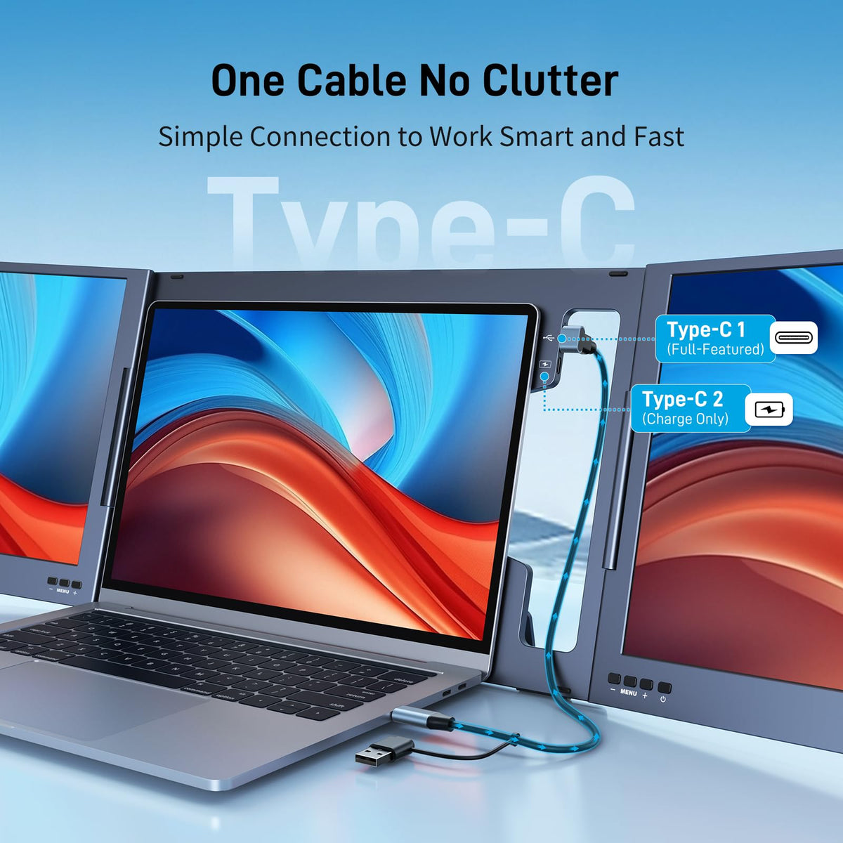 Yinker 15.6" Portable Triple Monitor Extender for Laptop Black NEW