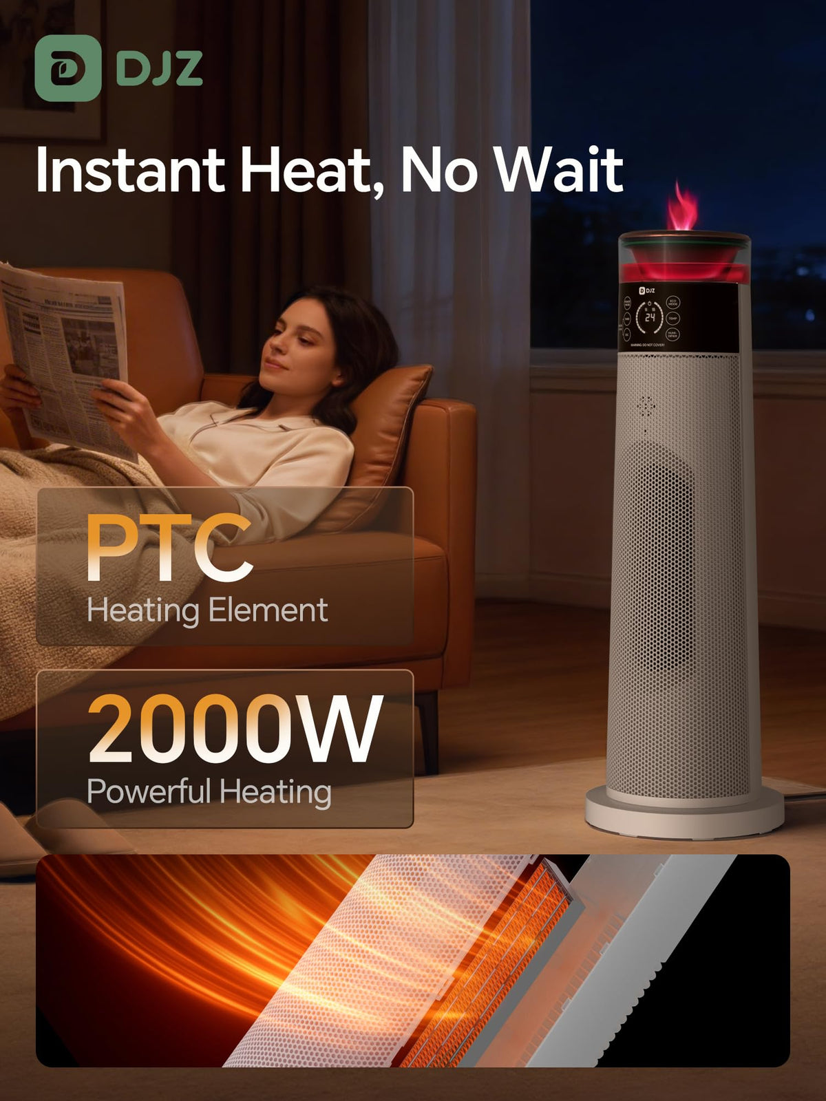 DJZ Electric Heating Fan Heater 2000W Oscillating Humidifier White NEW