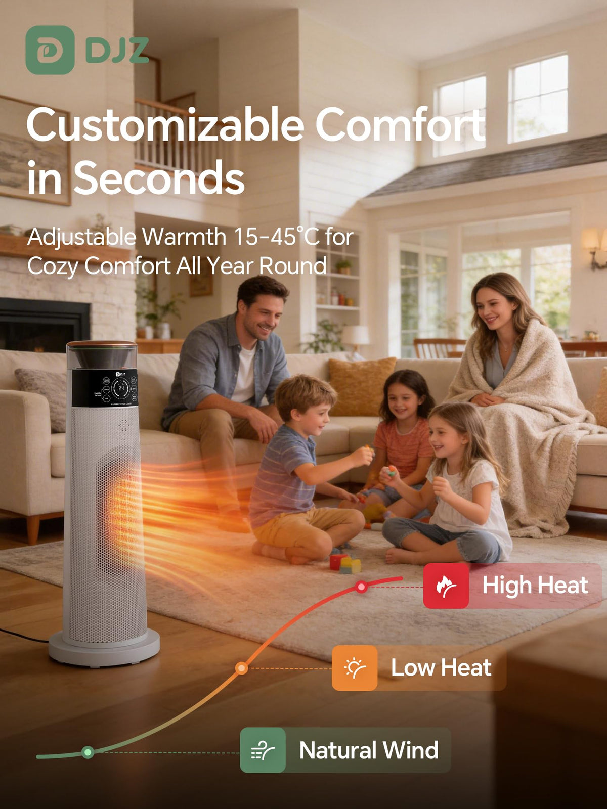 DJZ Electric Heating Fan Heater 2000W Oscillating Humidifier White NEW