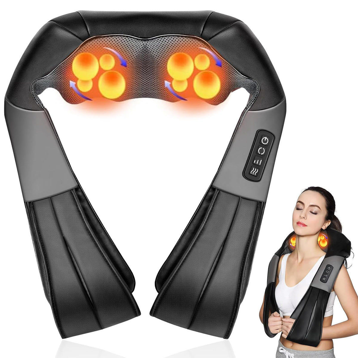 QZTHOU Electric Neck Massager with Heat Deep Tissue Shiatsu Grey DEMO