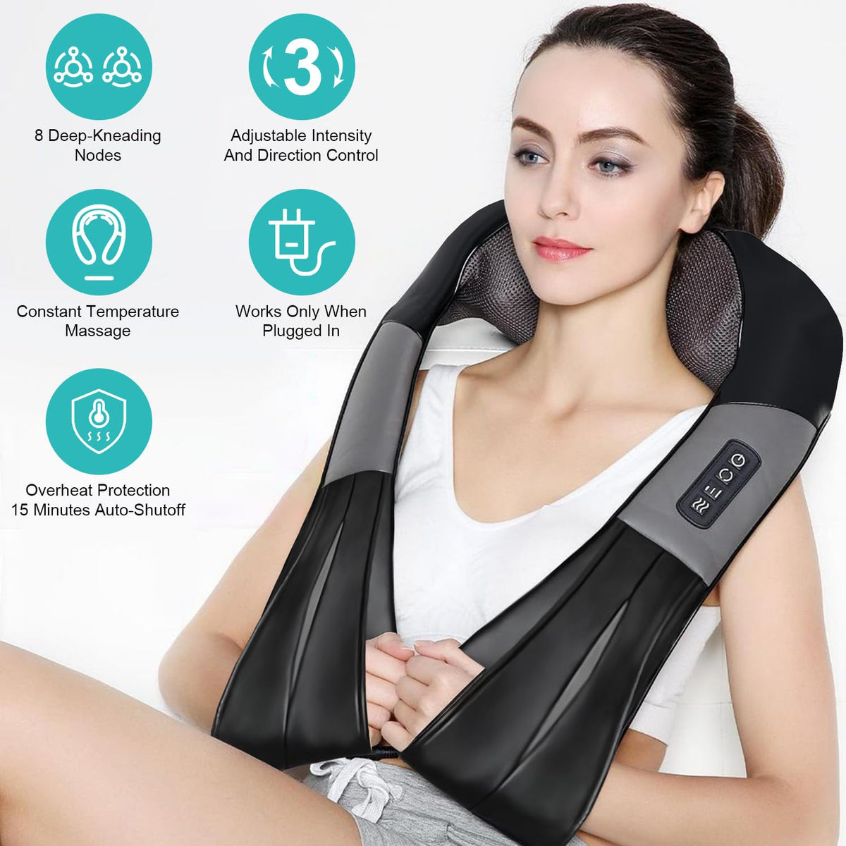 QZTHOU Electric Neck Massager with Heat Deep Tissue Shiatsu Grey DEMO
