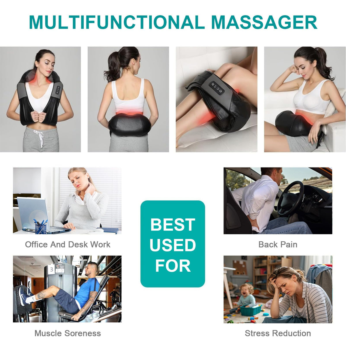 QZTHOU Electric Neck Massager with Heat Deep Tissue Shiatsu Grey DEMO