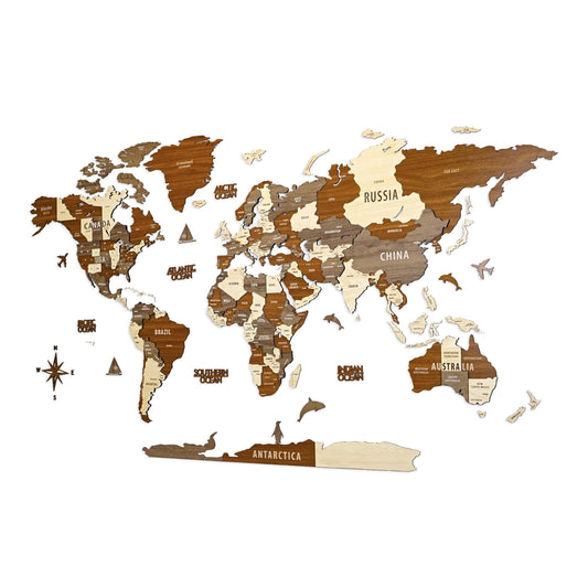 Colorfull Worlds 3D Wooden World Map Wall Decor Black Gray 150L x 80W cm DEMO