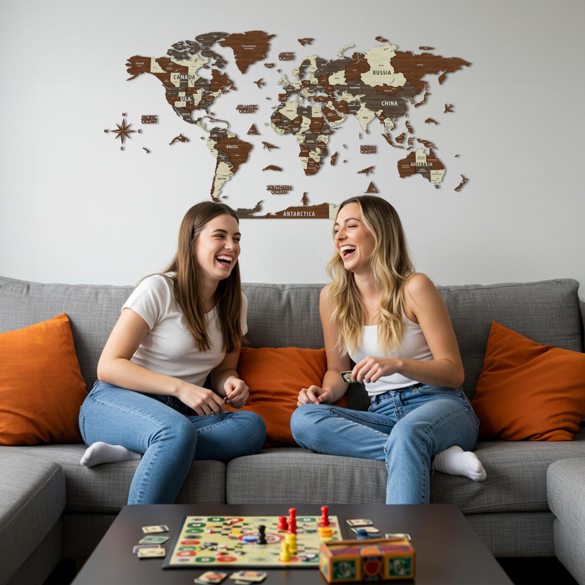 Colorfull Worlds 3D Wooden World Map Wall Decor Black Gray 150L x 80W cm DEMO
