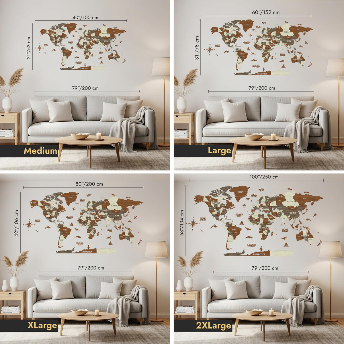 Colorfull Worlds 3D Wooden World Map Wall Decor Black Gray 150L x 80W cm DEMO