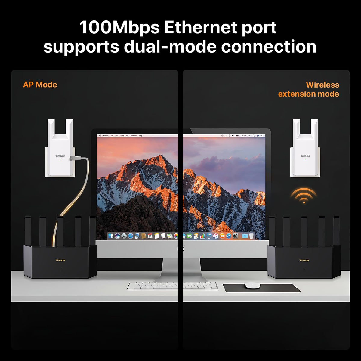 Tenda N300 WiFi Range Extender with Ethernet Port - White DEMO