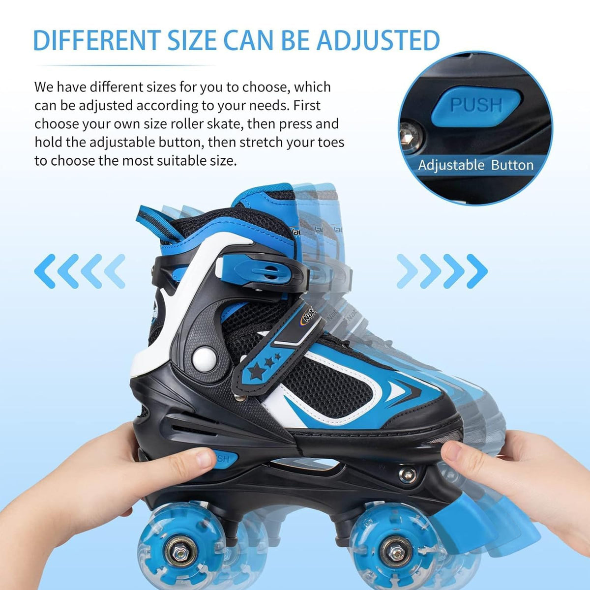 Nattork Kids Roller Skates Adjustable Quad Blue Small 10C-13C Size NEW