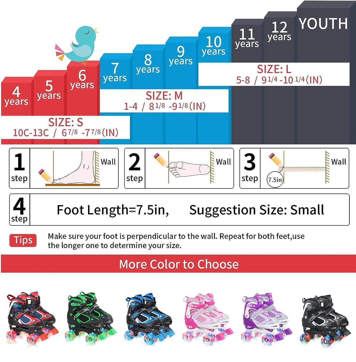 Nattork Kids Roller Skates Adjustable Quad Blue Small 10C-13C Size NEW