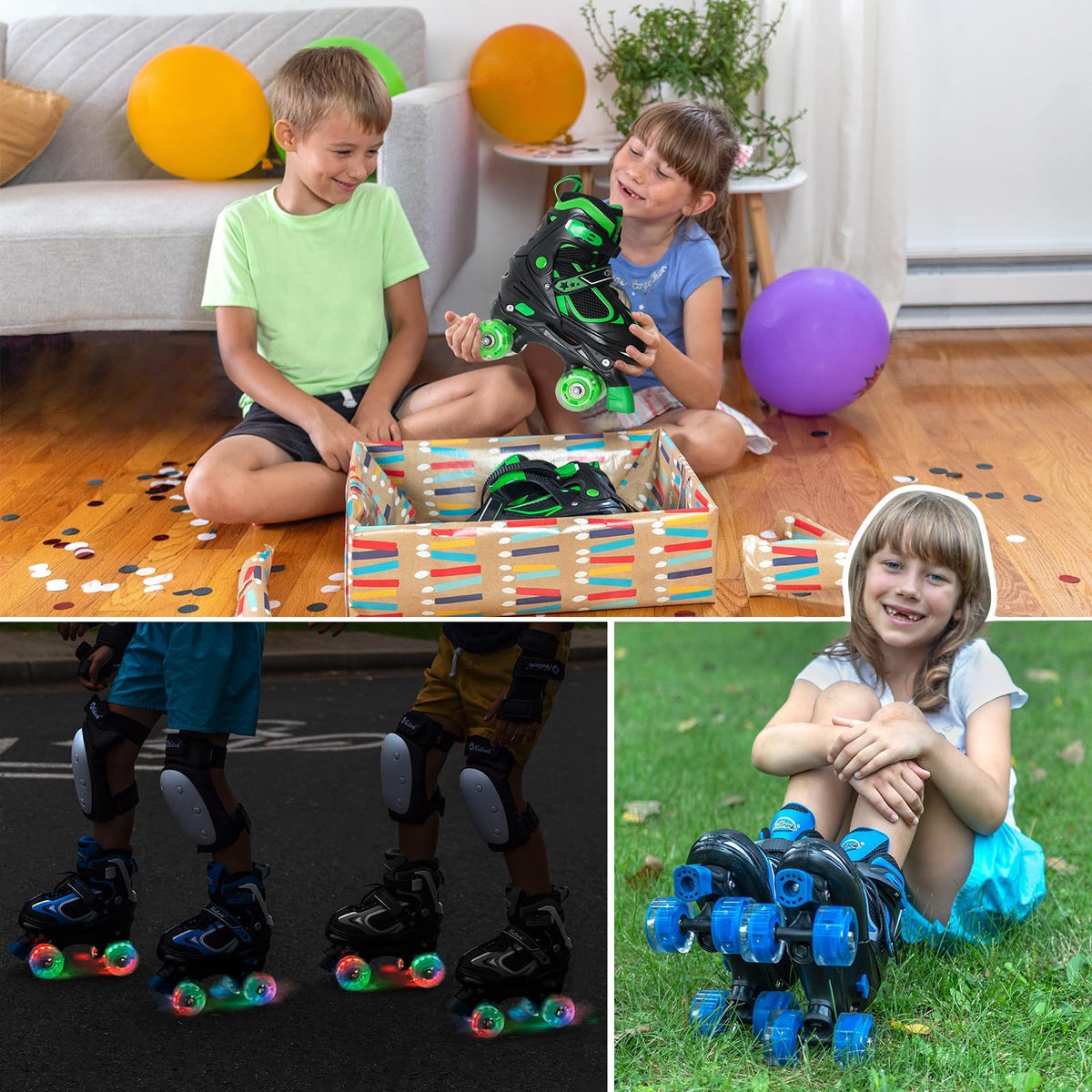 Nattork Kids Roller Skates Adjustable Quad Blue Small 10C-13C Size NEW