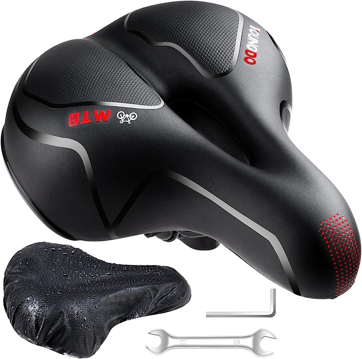 YOUNGDO Gel Saddles Foam Padded Leather Bike Saddle Black Red Seat NEW