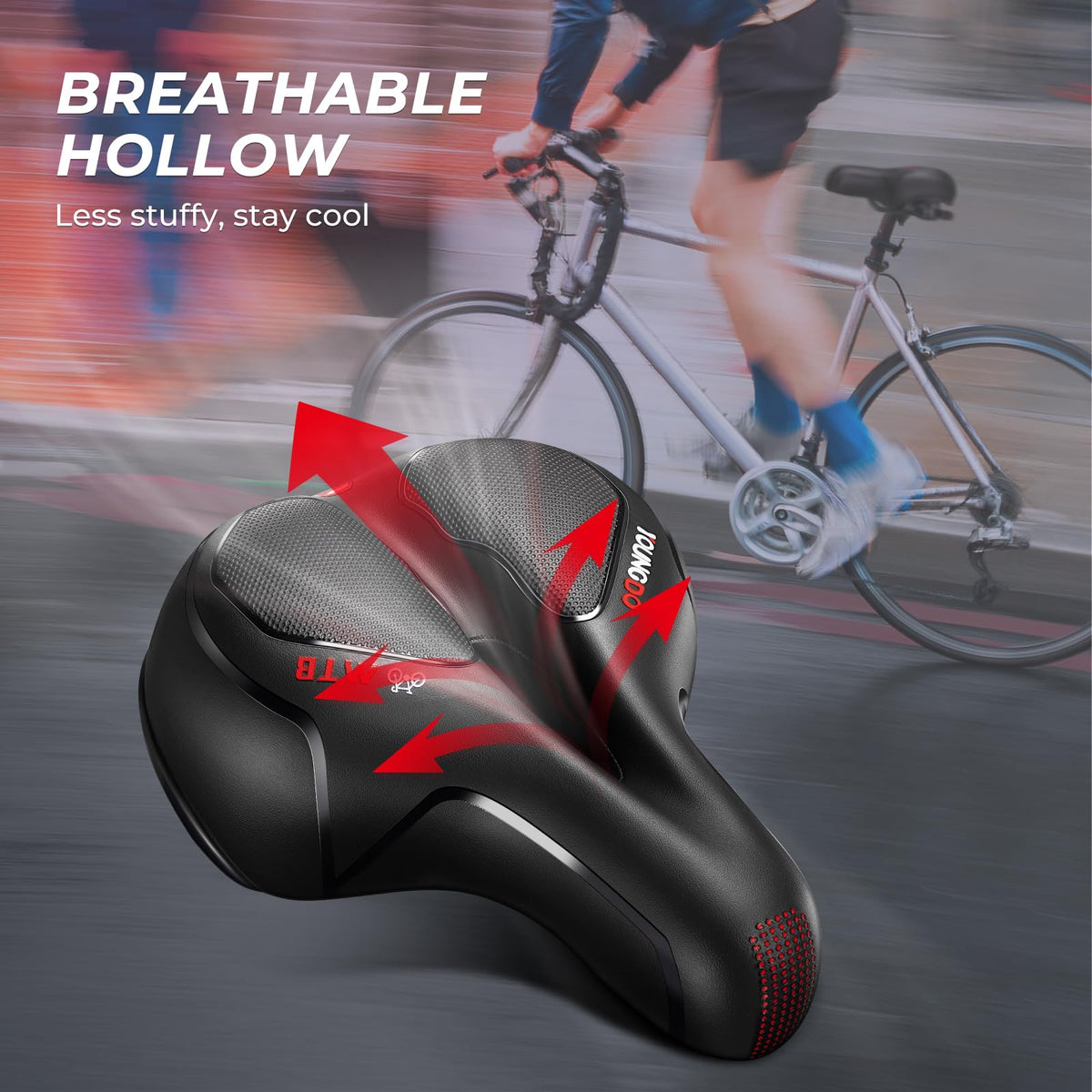 YOUNGDO Gel Saddles Foam Padded Leather Bike Saddle Black Red Seat NEW
