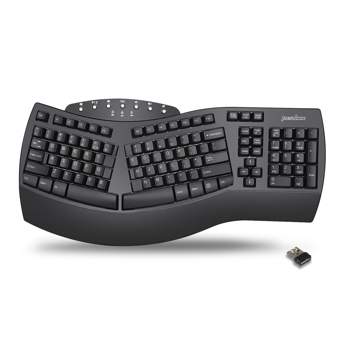 Perixx PERIBOARD-612 Keyboards Wireless Ergonomic Split Keyboard - Black NEW