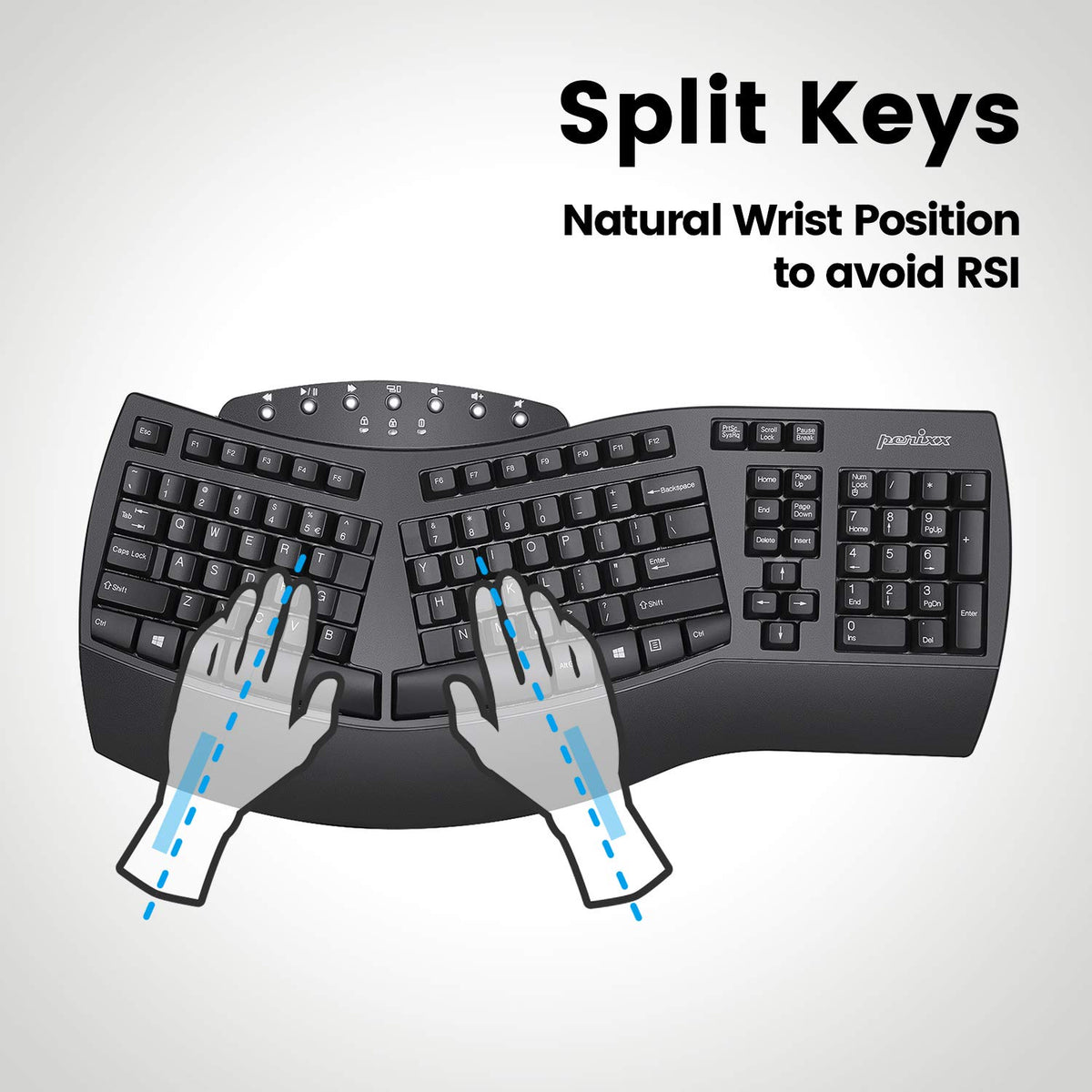 Perixx PERIBOARD-612 Keyboards Wireless Ergonomic Split Keyboard - Black NEW
