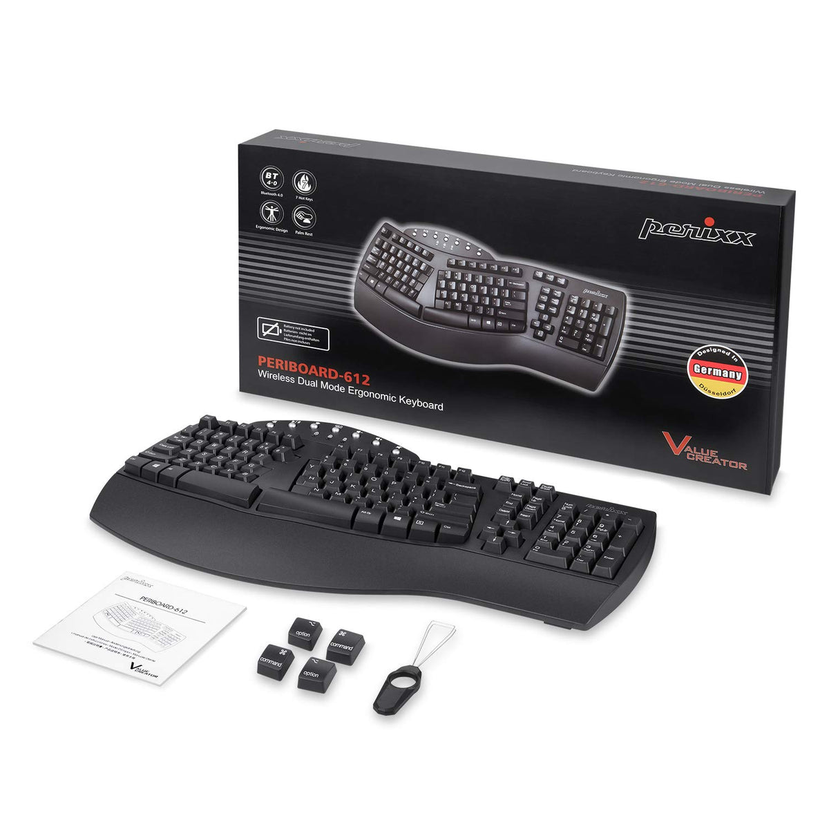 Perixx PERIBOARD-612 Keyboards Wireless Ergonomic Split Keyboard - Black NEW