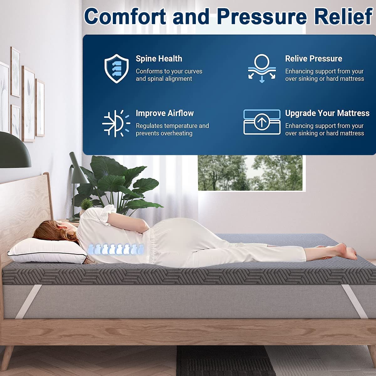 Sweetlove Queen Gel Memory Foam Mattress Topper in Grey Size Queen NEW