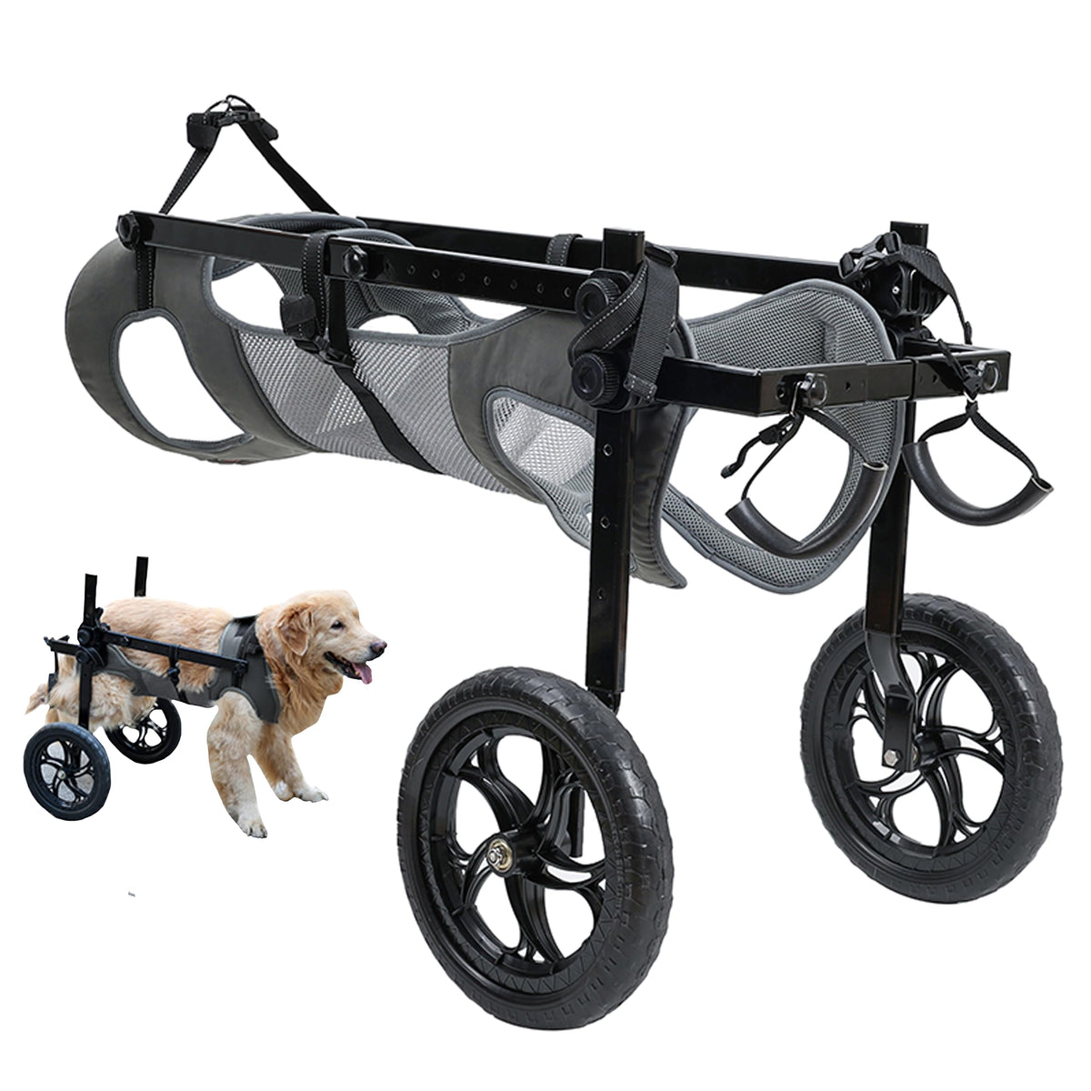 KAJILE Folding Adjustable Pet Pram Wheelchair - Grey Dark Size 2XL NEW