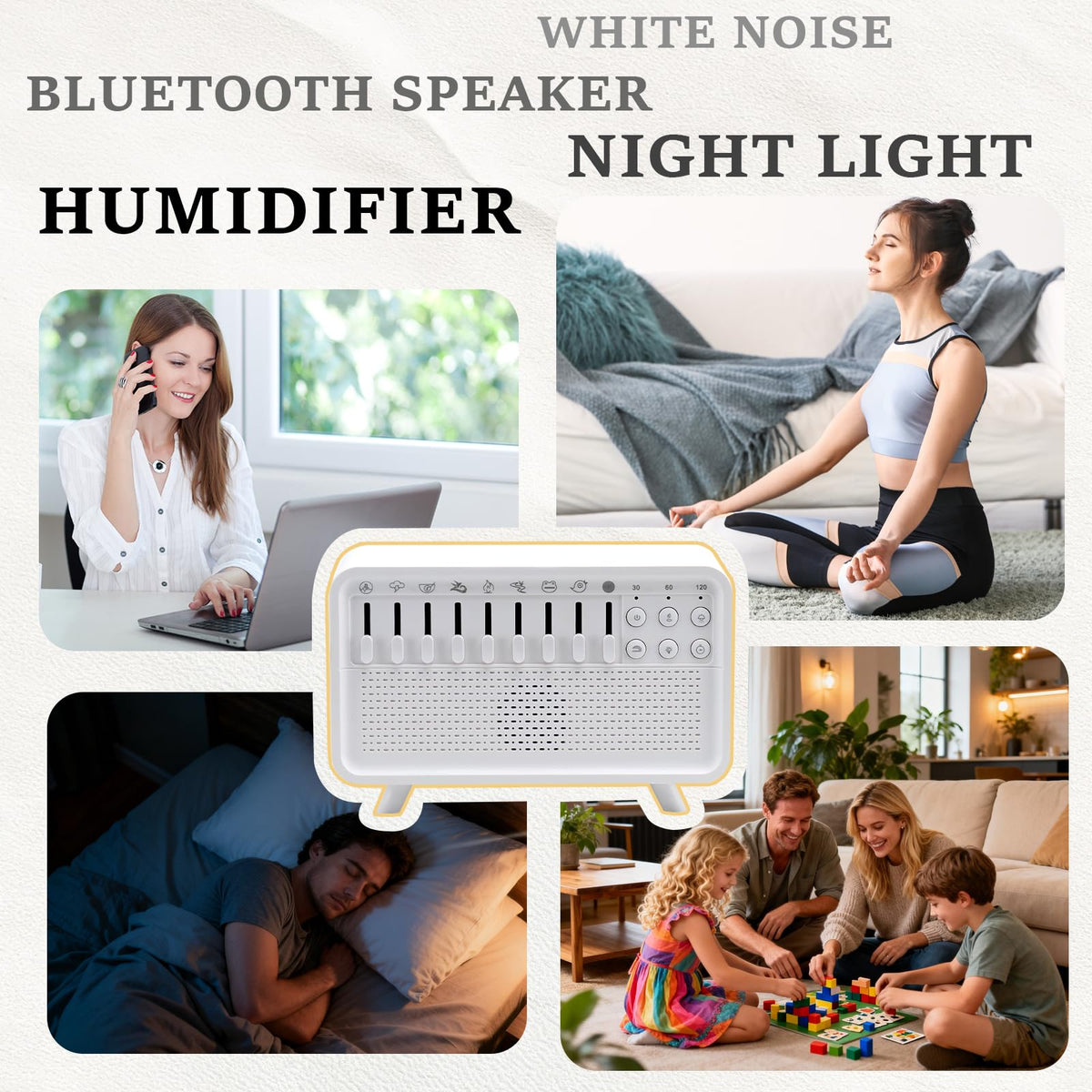 Baowor White Noise Humidifier with Night Light 4-in-1 Sound Machine NEW