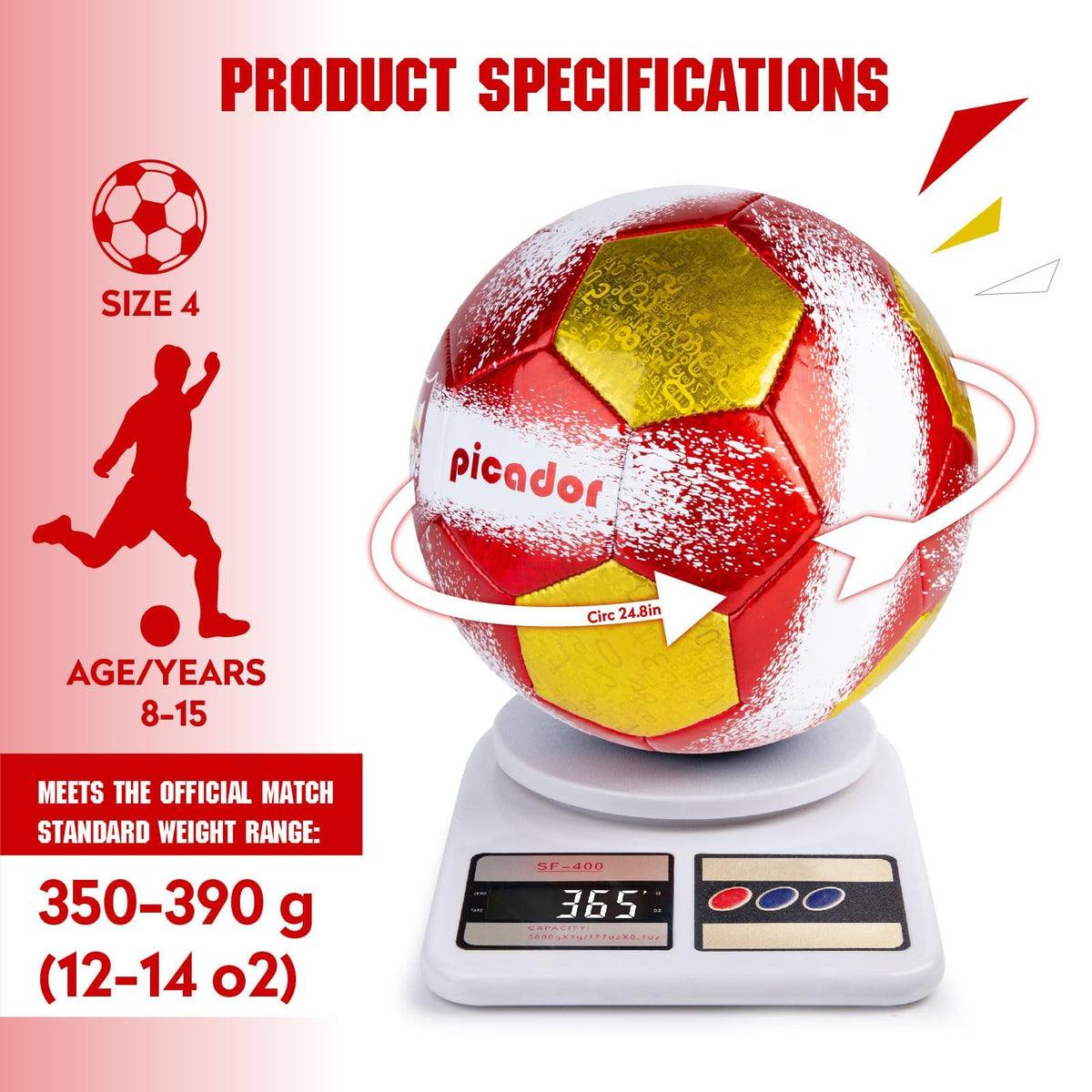PP PICADOR Size 4 Soccer Ball Red/Yellow Laser Leather Training & Pump NEW