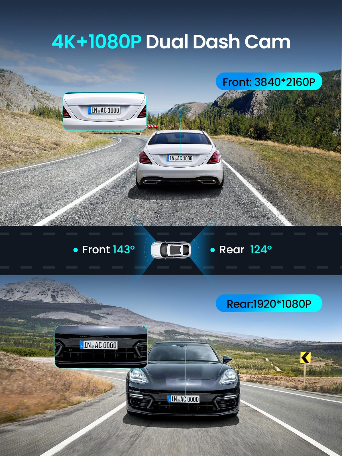 DDPAI 4K On-Dash-Monitoring Front and Rear Dash Cam for Cars with 64GB DEMO