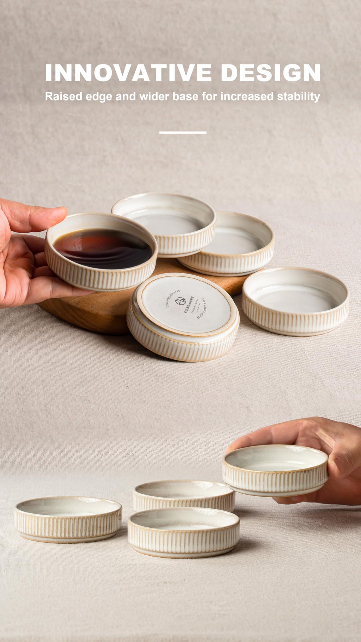Famiware Soy Bowl Sets Sauce Dipping Bowls Set of 6 Star-Cappuccino White NEW