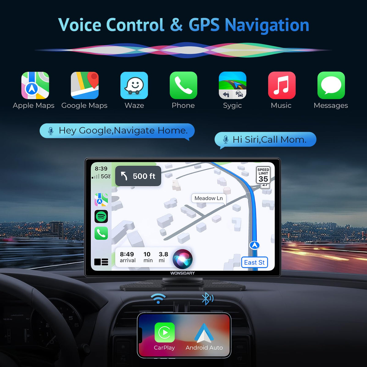 Wonsidary 9 Car Electronics Inch HD IPS Wireless Apple CarPlay Android Auto NEW