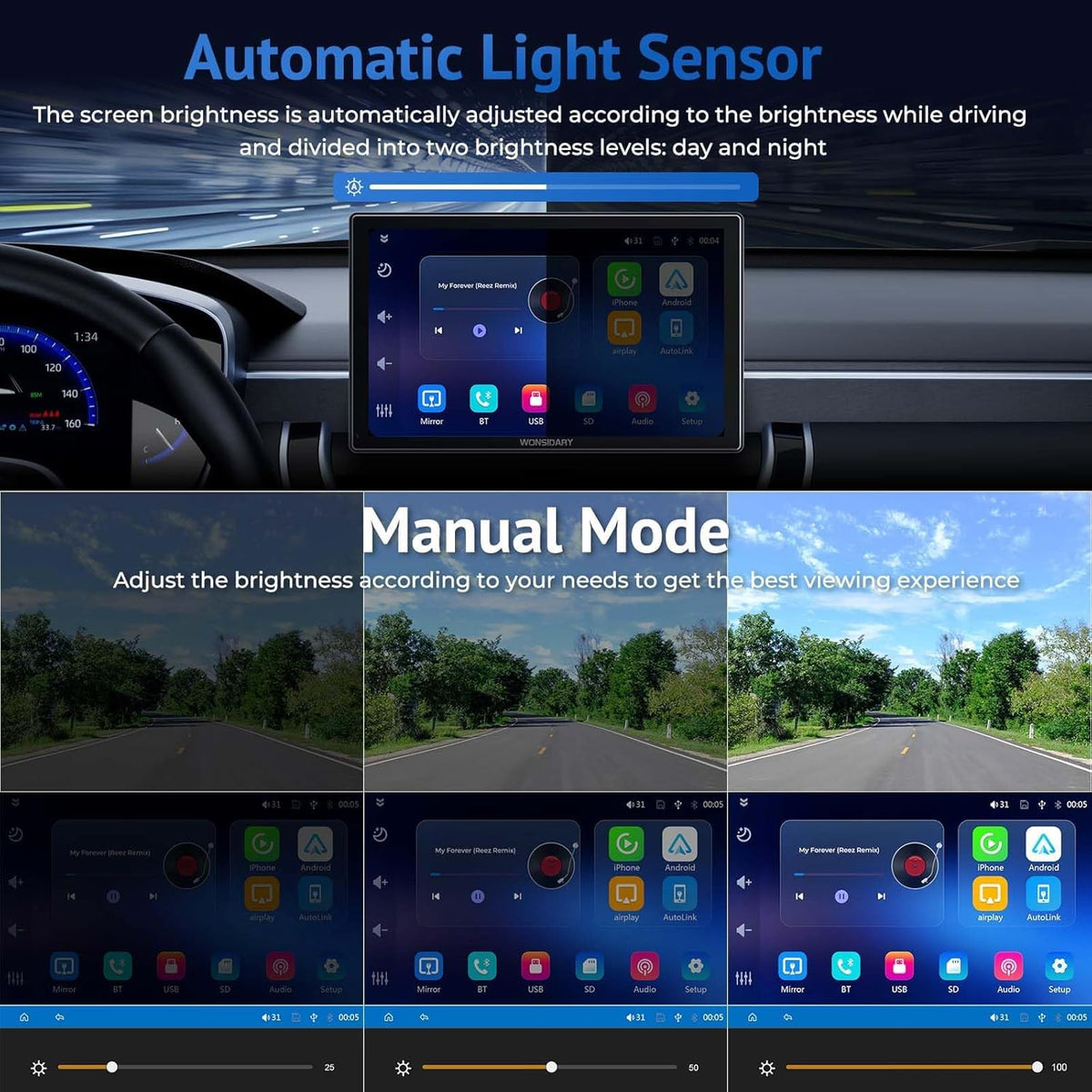 Wonsidary 9 Car Electronics Inch HD IPS Wireless Apple CarPlay Android Auto NEW