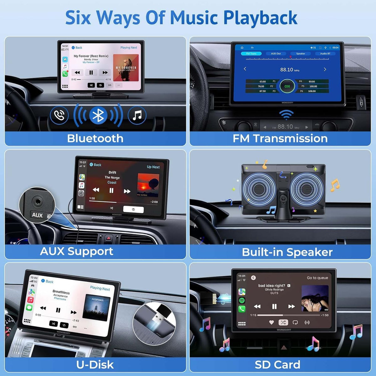 Wonsidary 9 Car Electronics Inch HD IPS Wireless Apple CarPlay Android Auto NEW