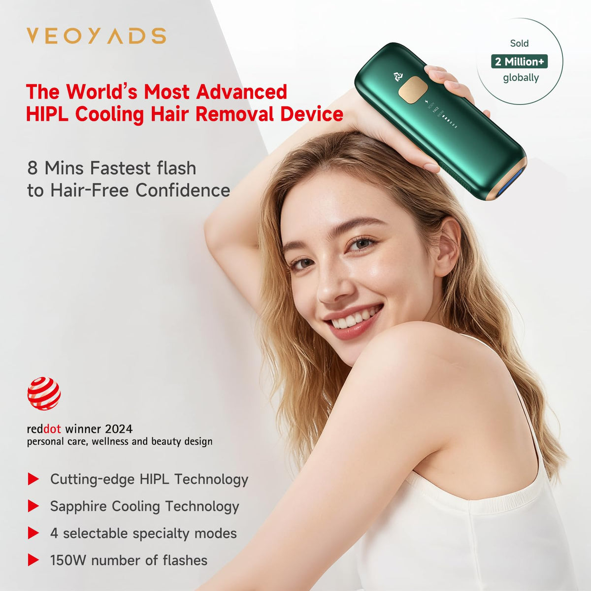 Veoyads Salon-Grade IPL Laser Hair Removal Device Ice Cooling System DEMO