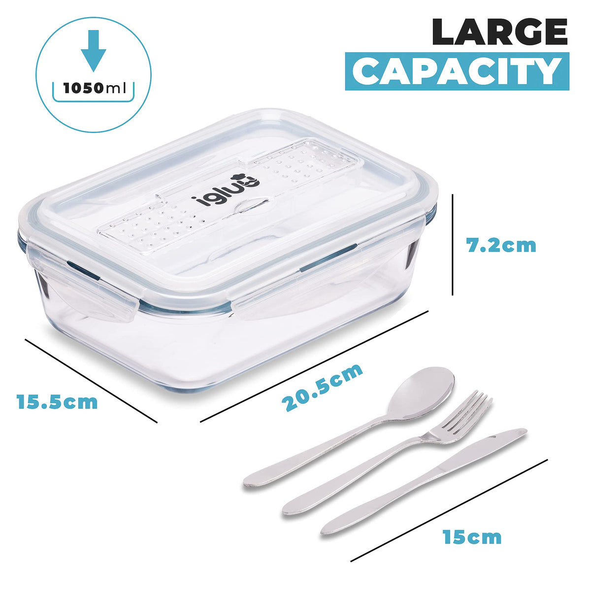 Igluu Meal Container Sets Prep Glass Containers 3Pc 1L with Lids DEMO