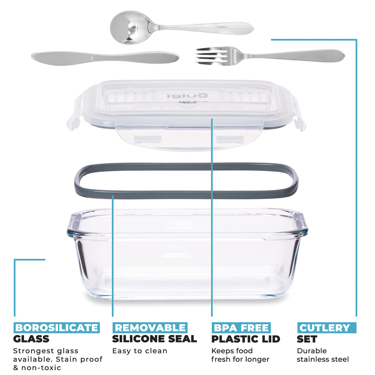 Igluu Meal Container Sets Prep Glass Containers 3Pc 1L with Lids DEMO