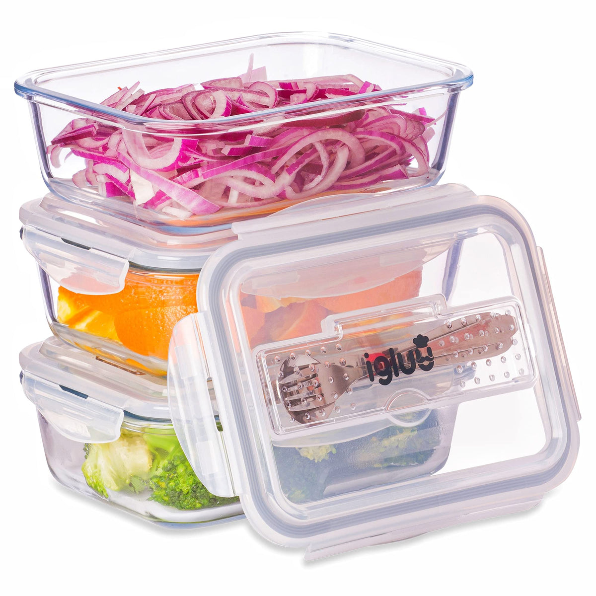 Igluu Meal Container Sets Prep Glass Containers 3Pc 1L with Lids DEMO