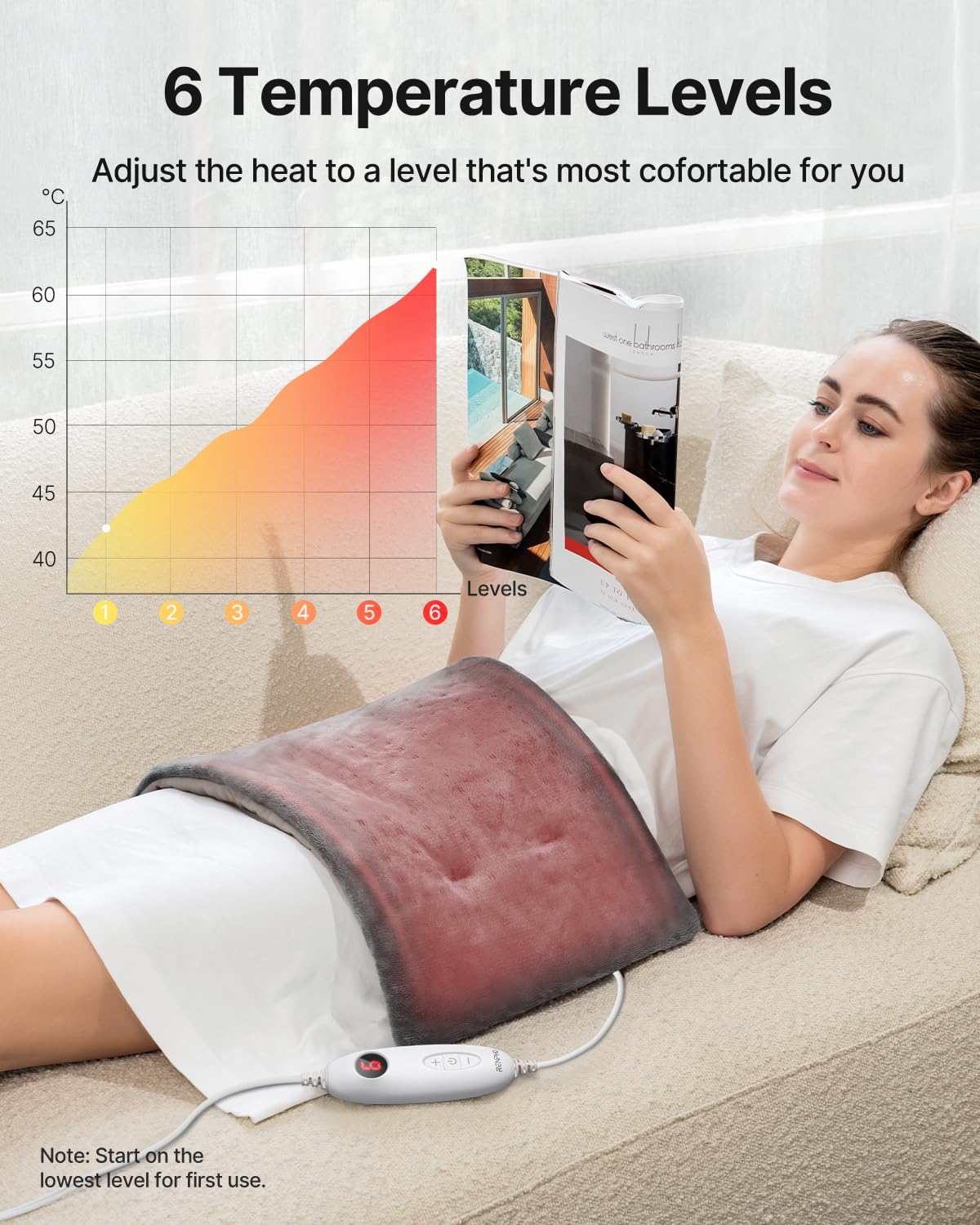 RENPHO Electric Heating Pad Back Pain Relief Soft Gray Therapeutic DEMO