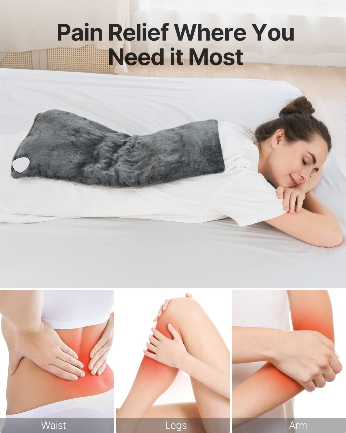 RENPHO Electric Heating Pad Back Pain Relief Soft Gray Therapeutic DEMO