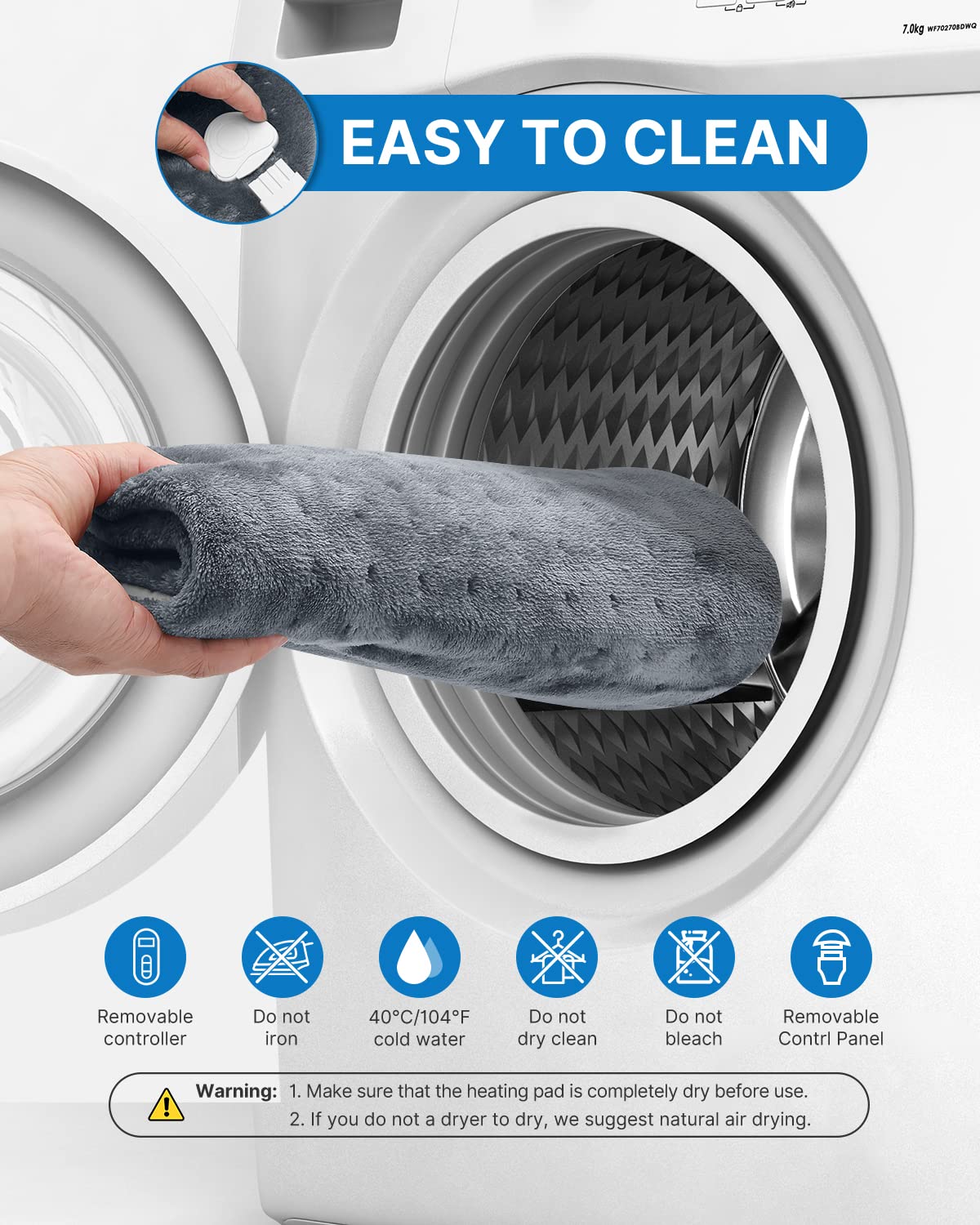 RENPHO Electric Heating Pad Back Pain Relief Soft Gray Therapeutic DEMO