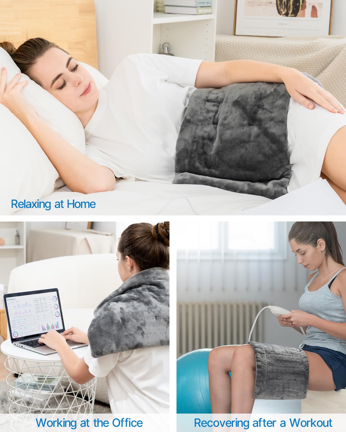 RENPHO Electric Heating Pad Back Pain Relief Soft Gray Therapeutic DEMO