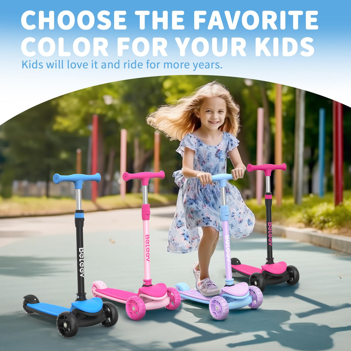 BELEEV 3 Scooters Wheel Folding Scooter for Kids Ages 3-12, Purple NEW