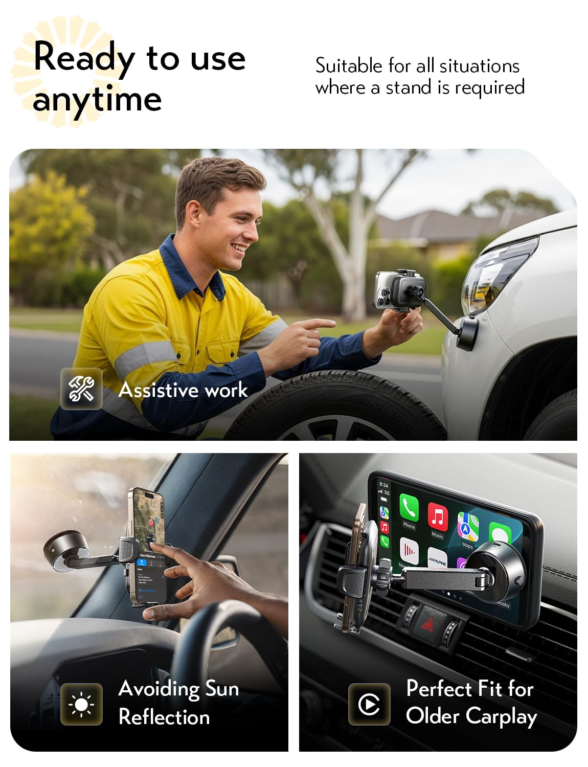 LISEN A680 Dash-Mounted Holders 360° Adjustable Vacuum Car Phone Holder - NEW