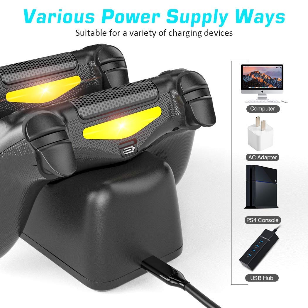 OIVO PS4 Accessories Controller Charger Dock Fast Charging Cable Black NEW
