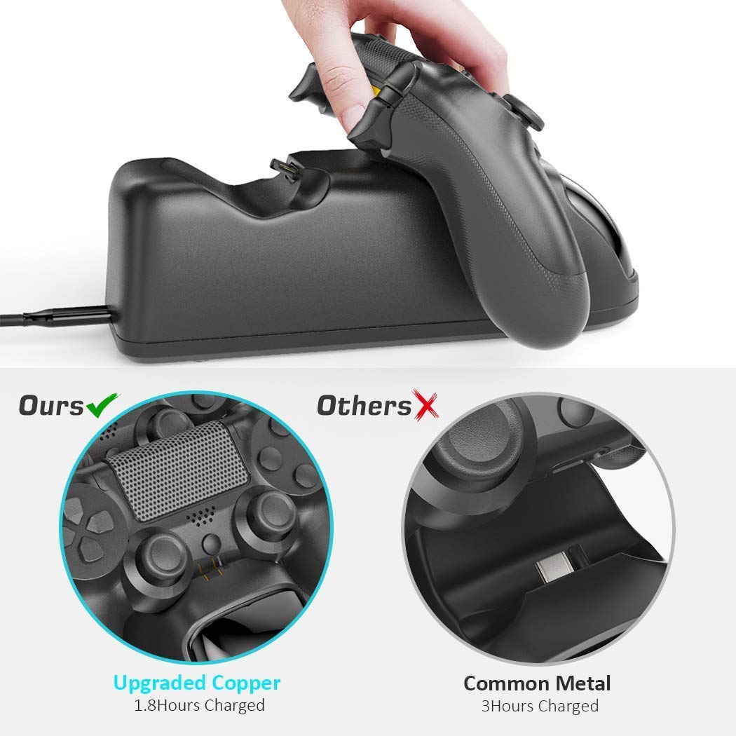 OIVO PS4 Accessories Controller Charger Dock Fast Charging Cable Black NEW