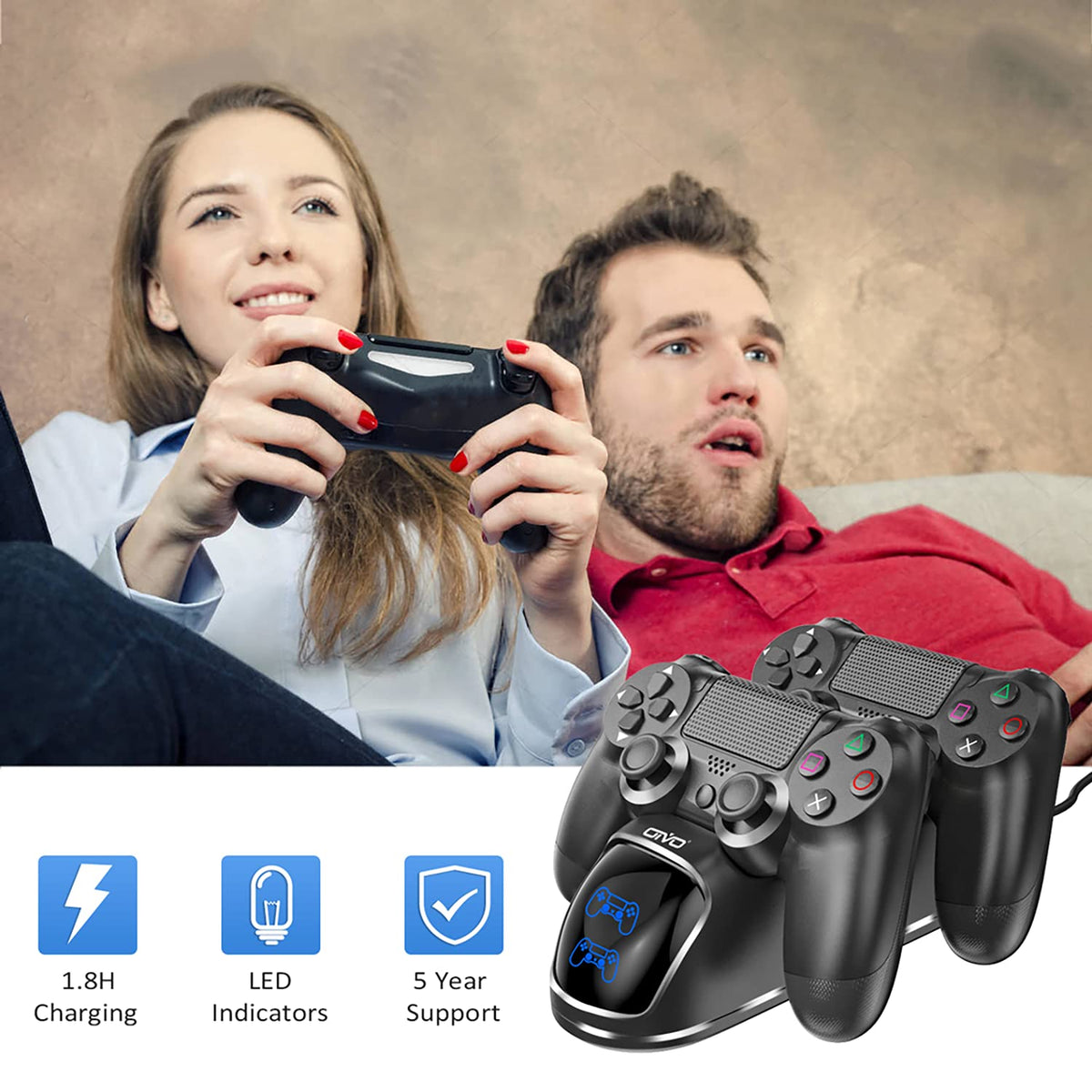 OIVO PS4 Accessories Controller Charger Dock Fast Charging Cable Black NEW