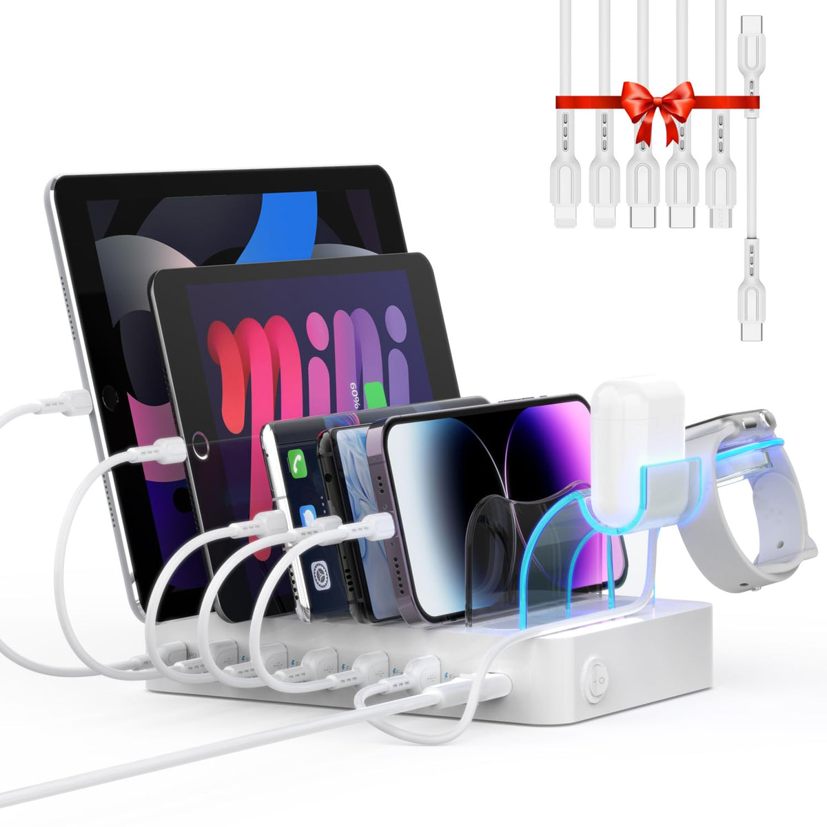 SOOPII 60W Mains Chargers 6-Port USB-C Fast Charging Station White - Multi DEMO