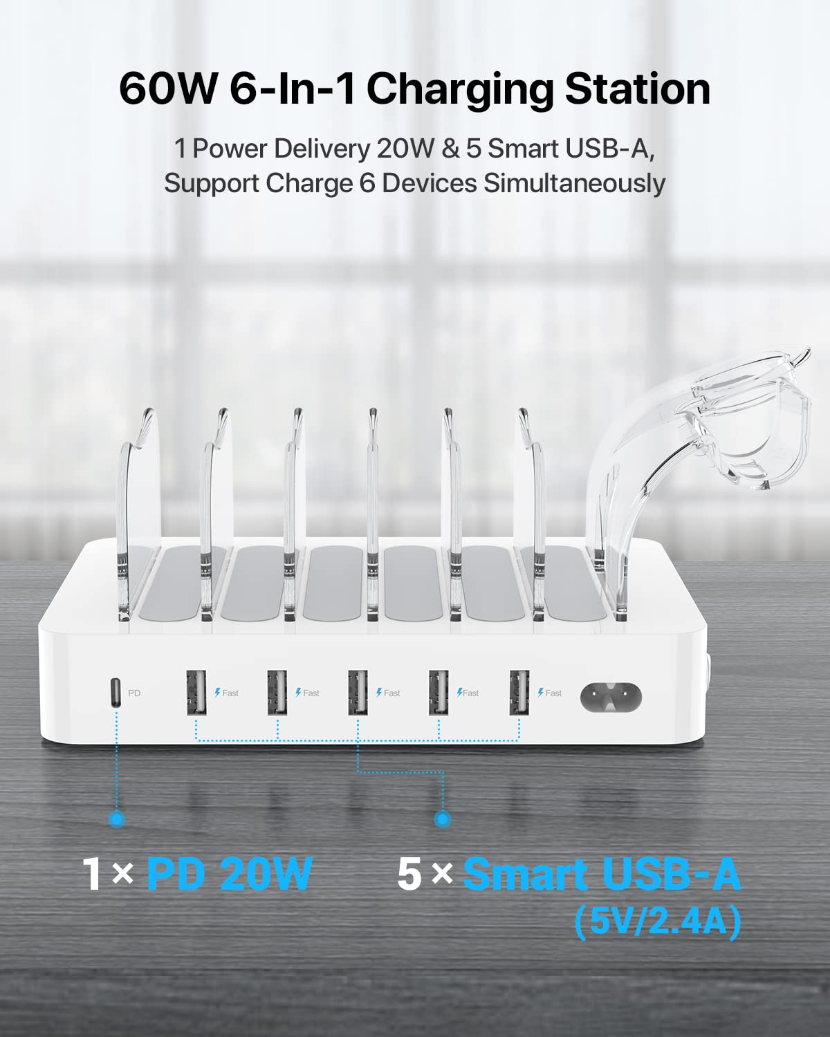 SOOPII 60W Mains Chargers 6-Port USB-C Fast Charging Station White - Multi DEMO