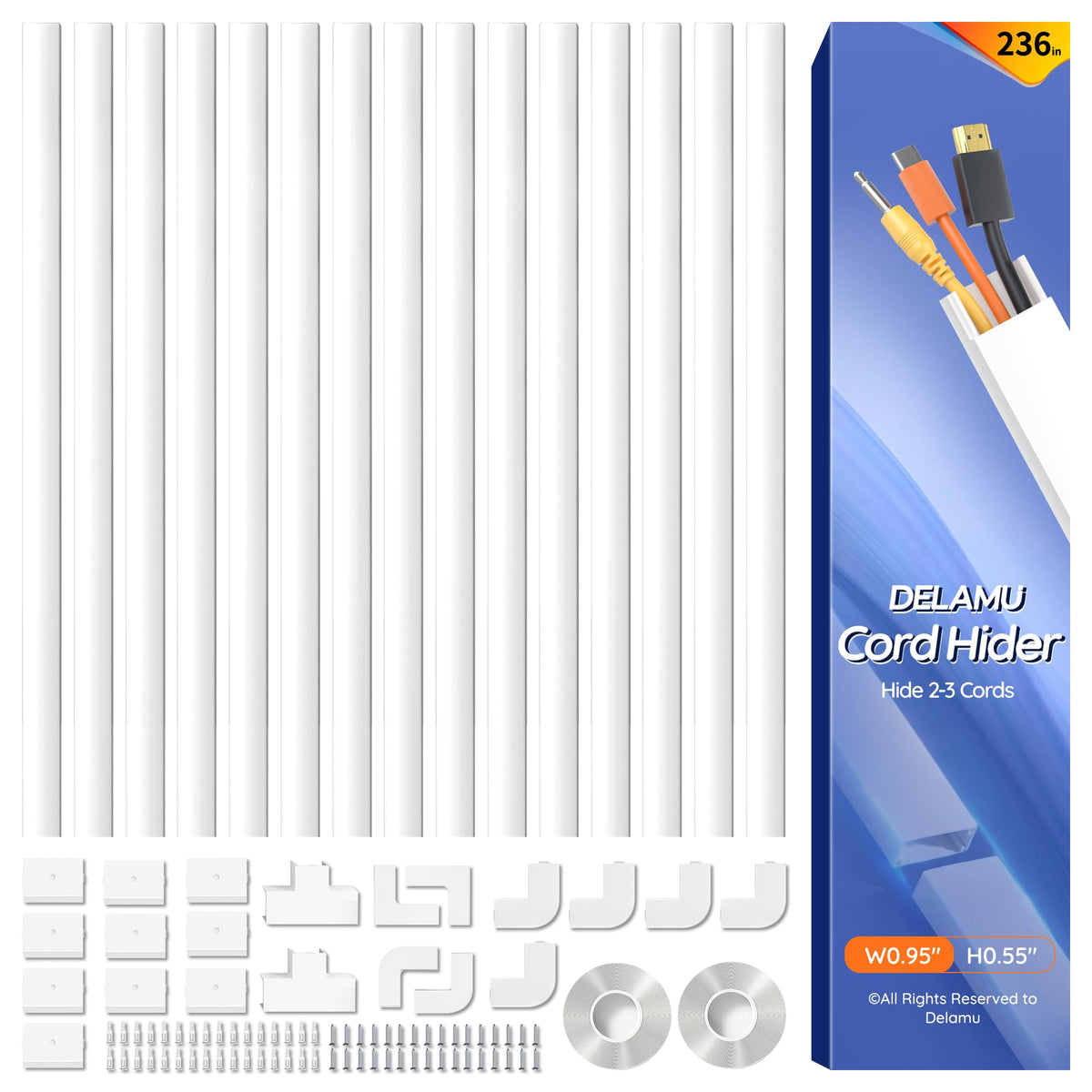 Delamu White Cable Sleeves Cord Hider Wall TV Wire Cover 254 Inch NEW